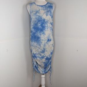 🎄 Shein Curve EUC tie dye sleeveless adjustable dress 2XL white blue